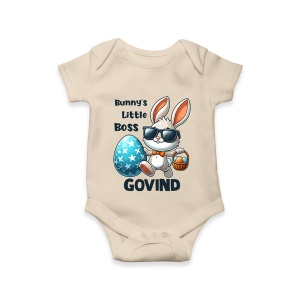 Bunny’s Little Boss Personalized Romper – Cool Easter Bunny Outfit - IVORY - New Born (Chest 14")