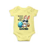 Bunny’s Little Boss Personalized Romper – Cool Easter Bunny Outfit - PASTEL YELLOW - New Born (Chest 14")
