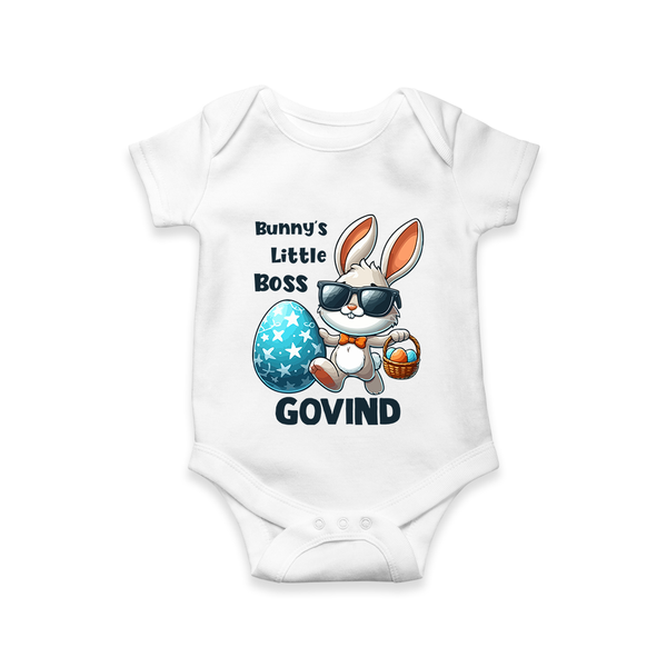 Bunny’s Little Boss Personalized Romper – Cool Easter Bunny Outfit - WHITE - New Born (Chest 14")