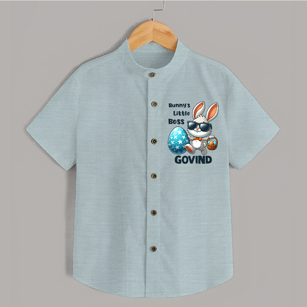Bunny’s Little Boss Personalized Shirt – Cool Easter Bunny Outfit - ARCTIC BLUE - 0 - 6 Months Old (Chest 23")