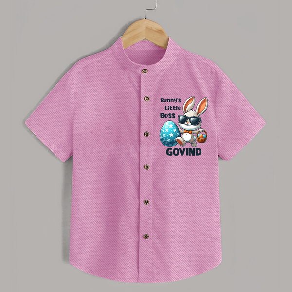 Bunny’s Little Boss Personalized Shirt – Cool Easter Bunny Outfit - BABY PINK - 0 - 6 Months Old (Chest 23")