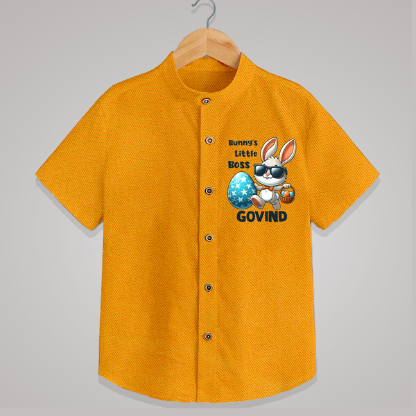 Bunny’s Little Boss Personalized Shirt – Cool Easter Bunny Outfit - CHROME YELLOW - 0 - 6 Months Old (Chest 23")