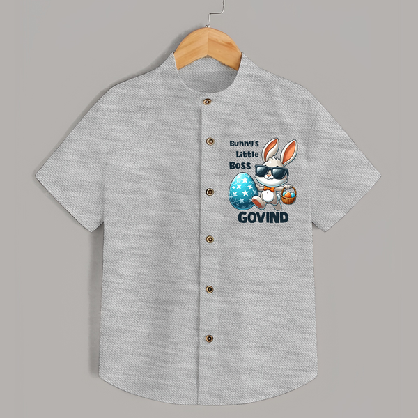 Bunny’s Little Boss Personalized Shirt – Cool Easter Bunny Outfit - GREY - 0 - 6 Months Old (Chest 23")