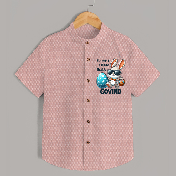 Bunny’s Little Boss Personalized Shirt – Cool Easter Bunny Outfit - PEACH - 0 - 6 Months Old (Chest 23")