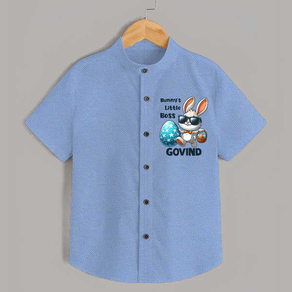 Bunny’s Little Boss Personalized Shirt – Cool Easter Bunny Outfit - SKY BLUE - 0 - 6 Months Old (Chest 23")