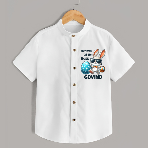 Bunny’s Little Boss Personalized Shirt – Cool Easter Bunny Outfit - WHITE - 0 - 6 Months Old (Chest 23")