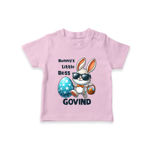 Bunny’s Little Boss Personalized T-Shirt – Cool Easter Bunny Outfit - BABY PINK - 0-5 Months Old (Chest 17")