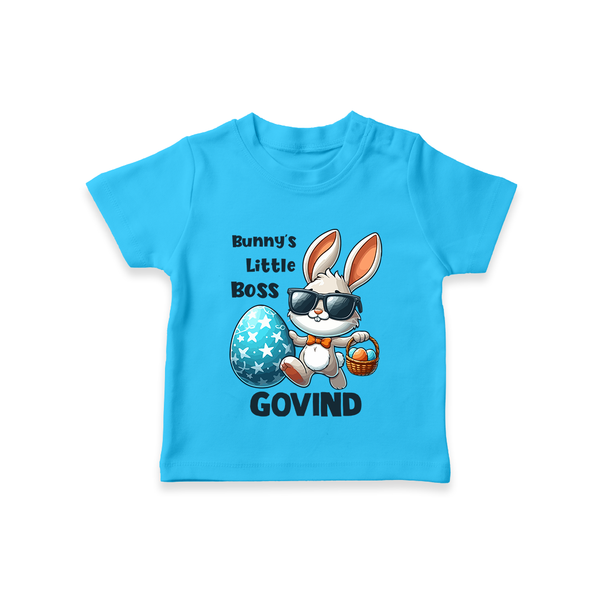 Bunny’s Little Boss Personalized T-Shirt – Cool Easter Bunny Outfit - SKY BLUE - 0-5 Months Old (Chest 17")