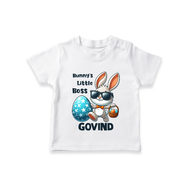 Bunny’s Little Boss Personalized T-Shirt – Cool Easter Bunny Outfit - WHITE - 0-5 Months Old (Chest 17")