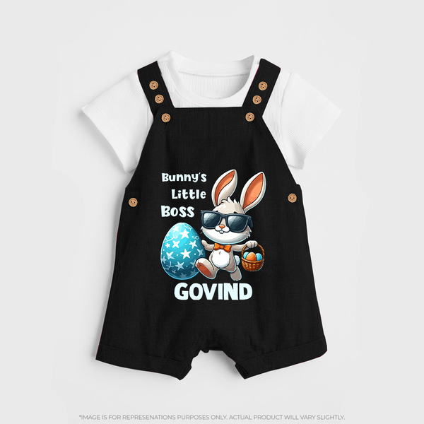 Bunny’s Little Boss Personalized Dungaree – Cool Easter Bunny Outfit - BLACK - 0 - 5 Months Old (Chest 18")