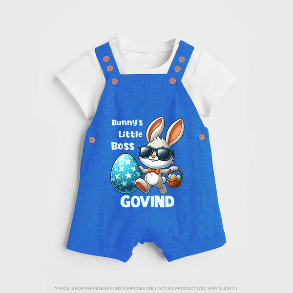 Bunny’s Little Boss Personalized Dungaree – Cool Easter Bunny Outfit - COBALT BLUE - 0 - 5 Months Old (Chest 18")