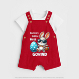 Bunny’s Little Boss Personalized Dungaree – Cool Easter Bunny Outfit - RED - 0 - 5 Months Old (Chest 18")