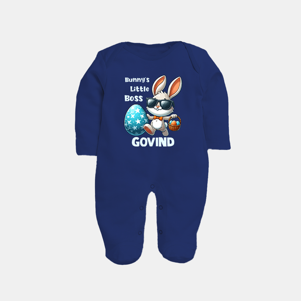 Bunny’s Little Boss Personalized Fullbody suit – Cool Easter Bunny Outfit - NAVY BLUE - New Born (Chest 7.5")