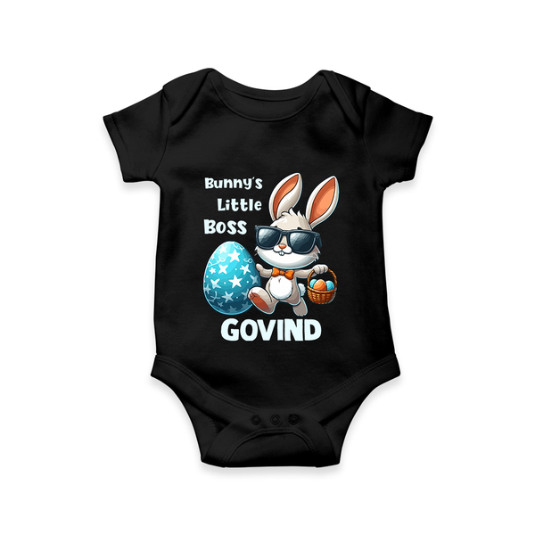 Bunny’s Little Boss Personalized Romper – Cool Easter Bunny Outfit - BLACK - New Born (Chest 14")