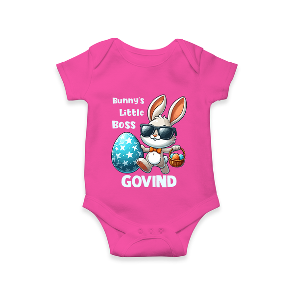 Bunny’s Little Boss Personalized Romper – Cool Easter Bunny Outfit - HOT PINK - New Born (Chest 14")