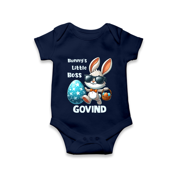 Bunny’s Little Boss Personalized Romper – Cool Easter Bunny Outfit - NAVY BLUE - New Born (Chest 14")