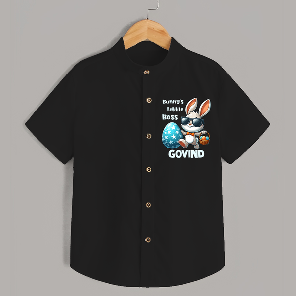 Bunny’s Little Boss Personalized Shirt – Cool Easter Bunny Outfit - BLACK - 0 - 6 Months Old (Chest 23")