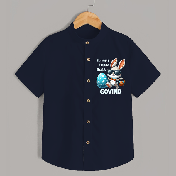 Bunny’s Little Boss Personalized Shirt – Cool Easter Bunny Outfit - NAVY BLUE - 0 - 6 Months Old (Chest 23")