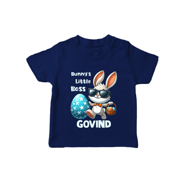 Bunny’s Little Boss Personalized T-Shirt – Cool Easter Bunny Outfit - NAVY BLUE - 0-5 Months Old (Chest 17")