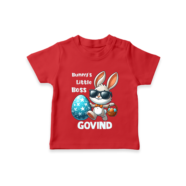 Bunny’s Little Boss Personalized T-Shirt – Cool Easter Bunny Outfit - RED - 0-5 Months Old (Chest 17")