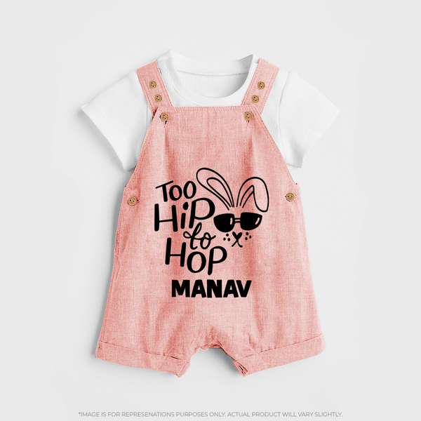Too Hip to Hop Personalized Dungaree – Cool Easter Outfit - PEACH - 0 - 5 Months Old (Chest 18")