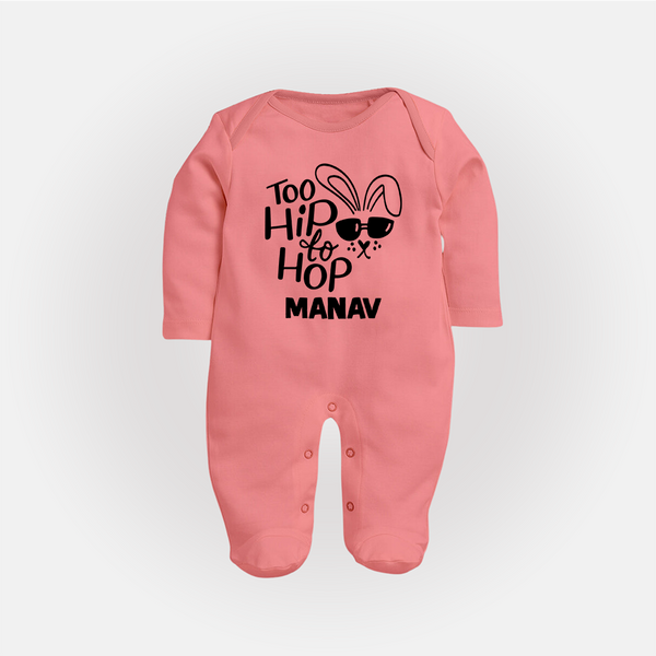Too Hip to Hop Personalized Fullbody suit – Cool Easter Outfit - PEACH - New Born (Chest 7.5")