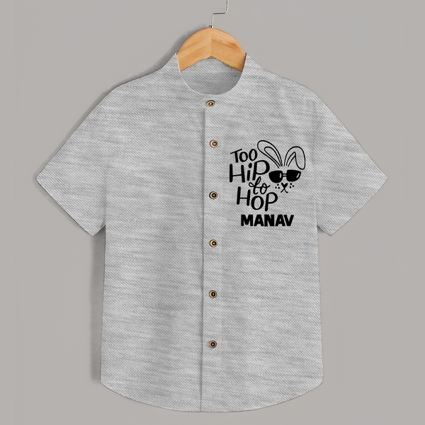 Too Hip to Hop Personalized Shirt – Cool Easter Outfit - GREY - 0 - 6 Months Old (Chest 23")