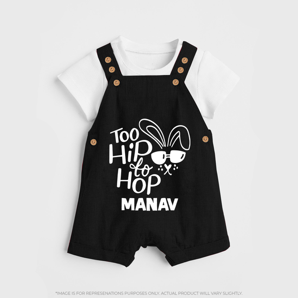 Too Hip to Hop Personalized Dungaree – Cool Easter Outfit - BLACK - 0 - 5 Months Old (Chest 18")