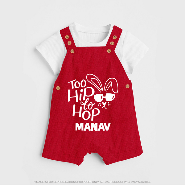 Too Hip to Hop Personalized Dungaree – Cool Easter Outfit - RED - 0 - 5 Months Old (Chest 18")
