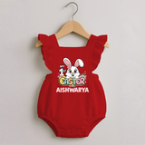 My First Easter Personalized Romper frock –  Easter Outfit - RED - 0 - 3 Months Old (Chest 19")