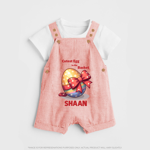Cutest Egg in the Basket Personalized Dungaree – Easter Gift Outfit - PEACH - 0 - 5 Months Old (Chest 18")