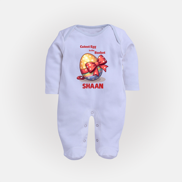 Cutest Egg in the Basket Personalized Fullbody suit – Easter Gift Outfit - BABY BLUE - New Born (Chest 7.5")