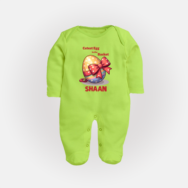 Cutest Egg in the Basket Personalized Fullbody suit – Easter Gift Outfit - LIME GREEN - New Born (Chest 7.5")