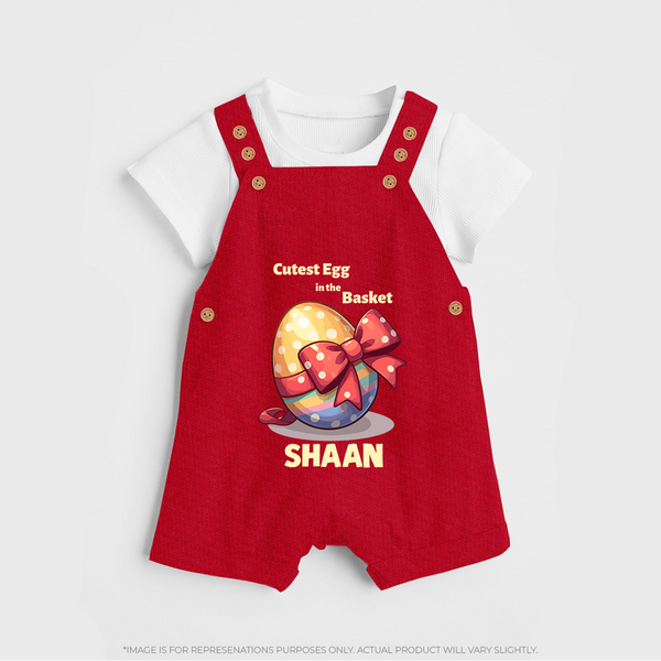 Cutest Egg in the Basket Personalized Dungaree – Easter Gift Outfit - RED - 0 - 5 Months Old (Chest 18")