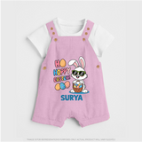 Hoppy Easter Personalized Dungaree – Cute Bunny Egg Basket Design - BABY PINK - 0 - 5 Months Old (Chest 18")