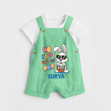 Hoppy Easter Personalized Dungaree – Cute Bunny Egg Basket Design - GREEN - 0 - 5 Months Old (Chest 18")