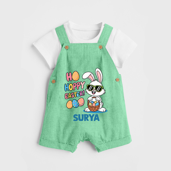 Hoppy Easter Personalized Dungaree – Cute Bunny Egg Basket Design - GREEN - 0 - 5 Months Old (Chest 18")