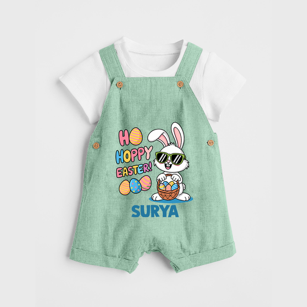 Hoppy Easter Personalized Dungaree – Cute Bunny Egg Basket Design - MINT GREEN - 0 - 5 Months Old (Chest 18")