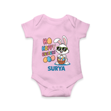 Hoppy Easter Personalized Romper – Cute Bunny Egg Basket Design - BABY PINK - New Born (Chest 14")