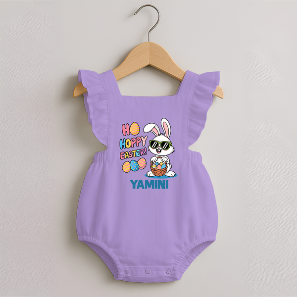 Hoppy Easter Personalized Romper frock – Cute Bunny Egg Basket Design - LILAC - 0 - 3 Months Old (Chest 19")