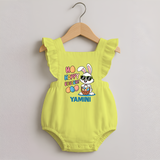 Hoppy Easter Personalized Romper frock – Cute Bunny Egg Basket Design - PASTEL YELLOW - 0 - 3 Months Old (Chest 19")