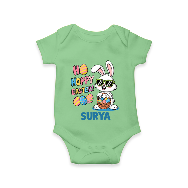 Hoppy Easter Personalized Romper – Cute Bunny Egg Basket Design - GREEN - New Born (Chest 14")