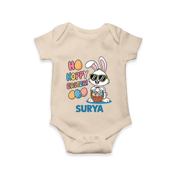 Hoppy Easter Personalized Romper – Cute Bunny Egg Basket Design - IVORY - New Born (Chest 14")