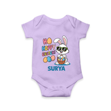 Hoppy Easter Personalized Romper – Cute Bunny Egg Basket Design - LILAC - New Born (Chest 14")