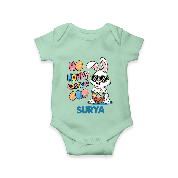 Hoppy Easter Personalized Romper – Cute Bunny Egg Basket Design - MINT GREEN - New Born (Chest 14")