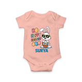 Hoppy Easter Personalized Romper – Cute Bunny Egg Basket Design - PEACH - New Born (Chest 14")