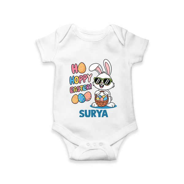 Hoppy Easter Personalized Romper – Cute Bunny Egg Basket Design - WHITE - New Born (Chest 14")