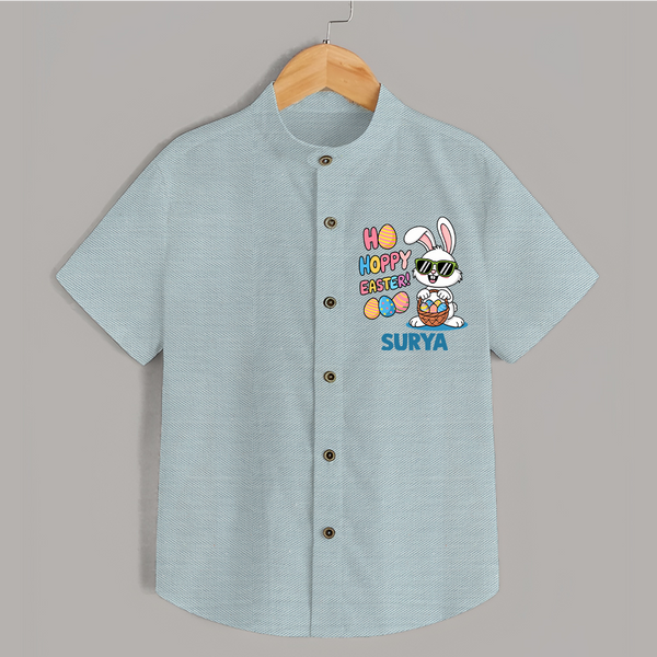 Hoppy Easter Personalized Shirt – Cute Bunny Egg Basket Design - ARCTIC BLUE - 0 - 6 Months Old (Chest 23")