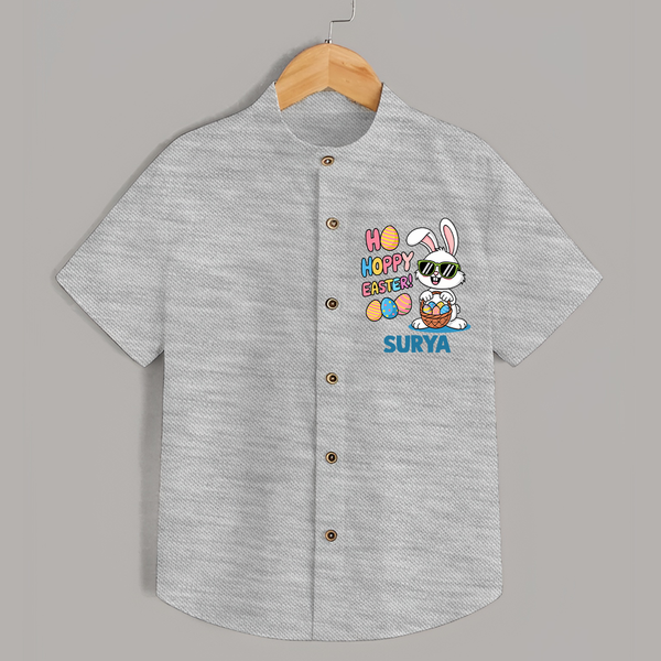 Hoppy Easter Personalized Shirt – Cute Bunny Egg Basket Design - GREY - 0 - 6 Months Old (Chest 23")