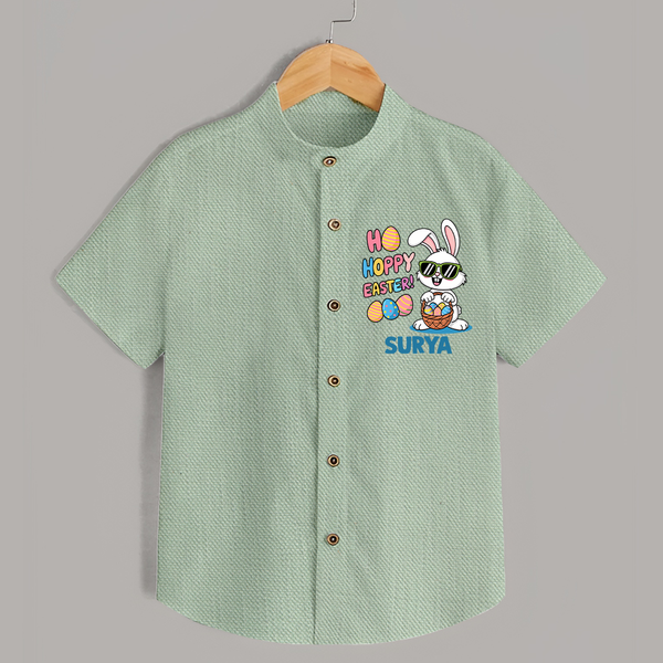 Hoppy Easter Personalized Shirt – Cute Bunny Egg Basket Design - MINT GREEN - 0 - 6 Months Old (Chest 23")